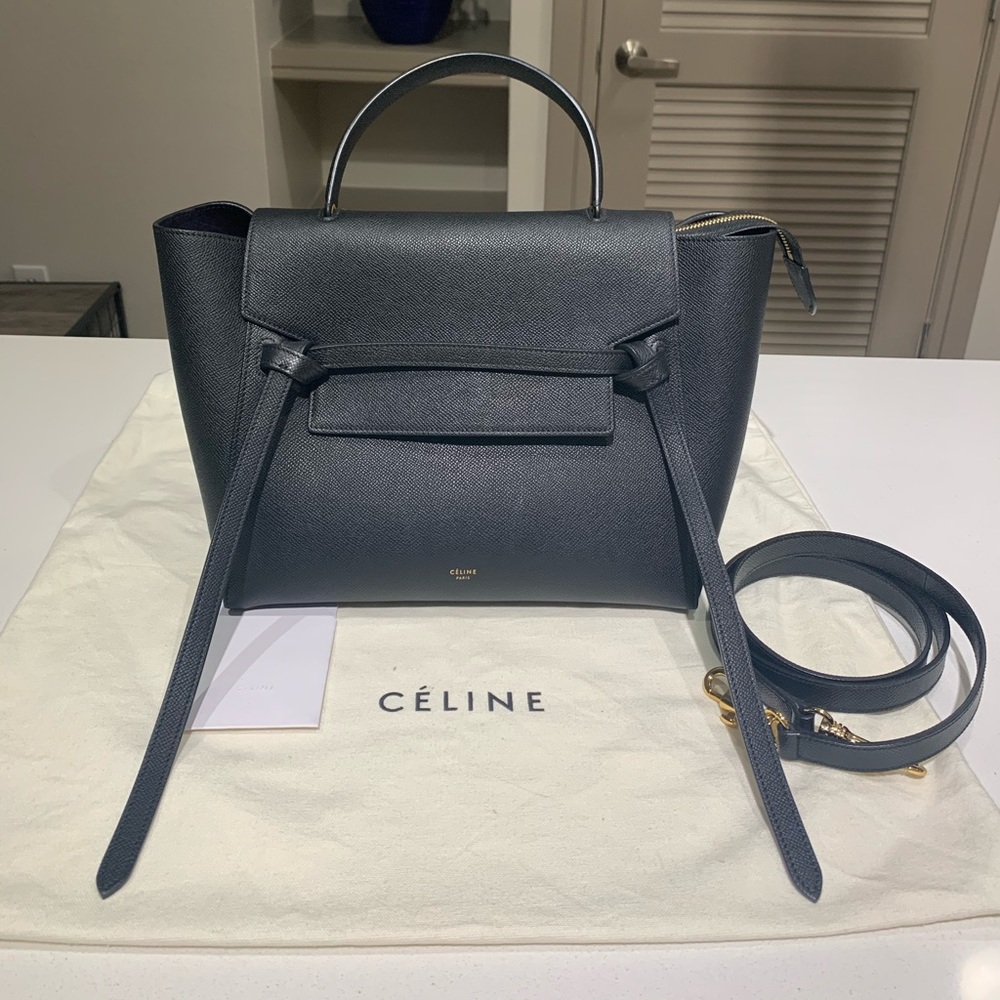 Celine belt bags black pebble leather size mini